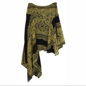 Asymmetrical yellow and black patterned skirt